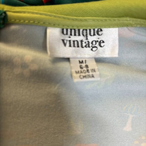 Unique Vintage Skater Dress Medium 6-8 Green Peter Pan Collar Gnome Mushroom - Picture 6 of 7